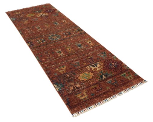 Corner detail of New Samarkand rug showing border pattern and Wool pile