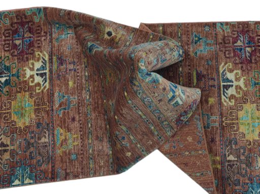 Full view of New Samarkand rug from Pakistan, 238 × 86 cm in Yellow tones