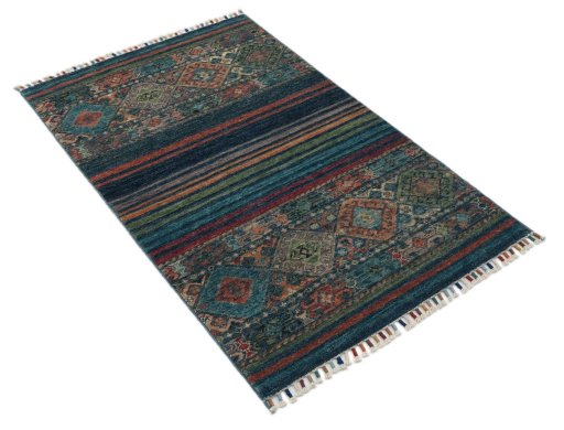 Corner detail of New Samarkand rug showing border pattern and Wool pile