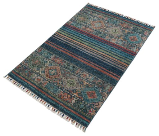 Close-up detail of New Samarkand rug from Pakistan showing Wool weave