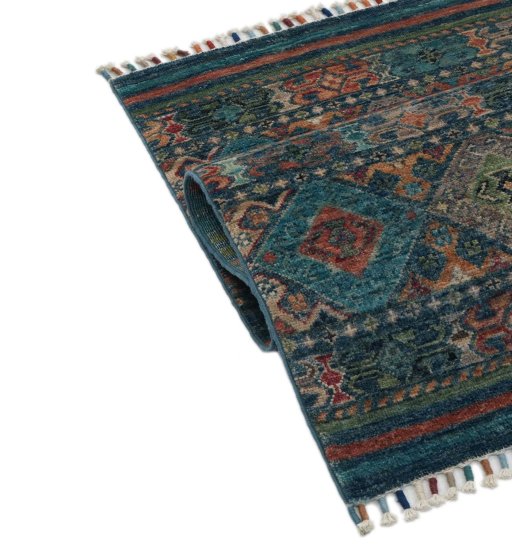 Close-up detail of New Samarkand rug from Pakistan showing Wool weave