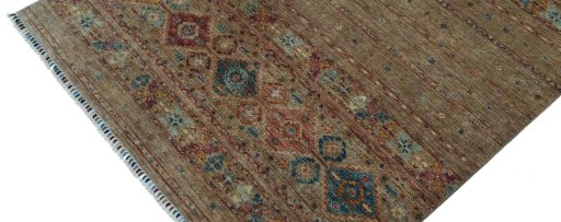 Backside of handmade New Samarkand rug showing knot structure and weave density