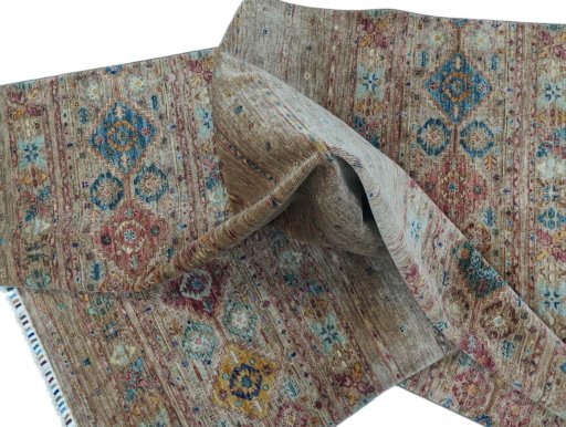 Full view of New Samarkand rug from Pakistan, 232 × 168 cm in Yellow tones