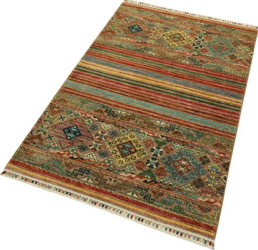 Corner detail of New Samarkand rug showing border pattern and Wool pile