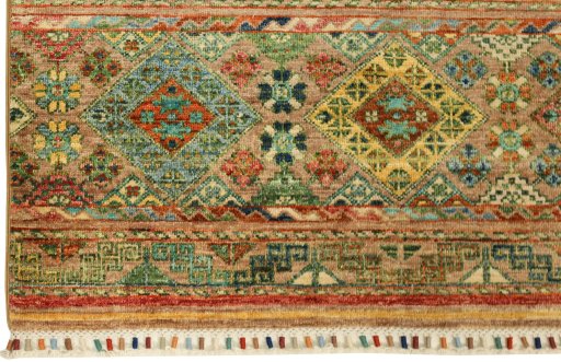 Full view of New Samarkand rug from Pakistan, 148 × 102 cm in Multi Color tones