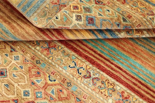 Corner detail of New Samarkand rug showing border pattern and Wool pile
