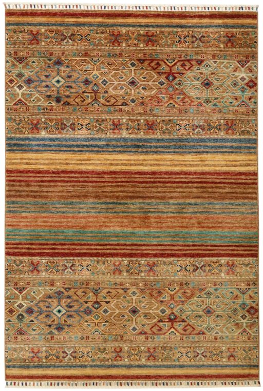Full view of New Samarkand rug from Pakistan, 182 × 124 cm in Multi Color tones