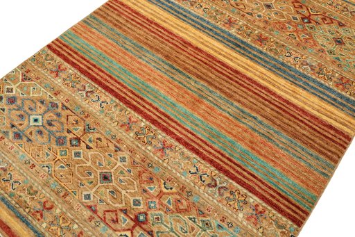 Backside of handmade New Samarkand rug showing knot structure and weave density
