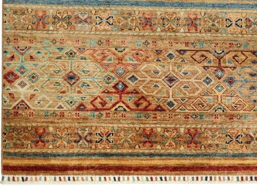 Full view of New Samarkand rug from Pakistan, 182 × 124 cm in Multi Color tones