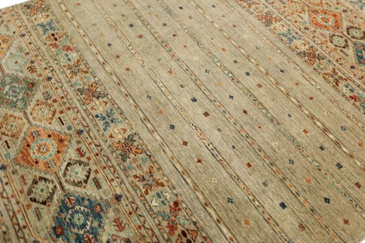 Full view of New Samarkand rug from Pakistan, 237 × 167 cm in Gray tones