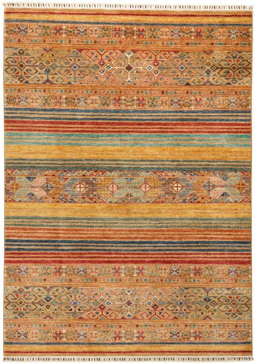 Full view of New Samarkand rug from Pakistan, 236 × 170 cm in Multi Color tones