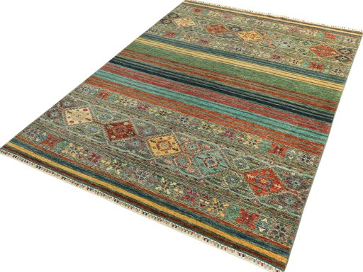 Corner detail of New Samarkand rug showing border pattern and Wool pile