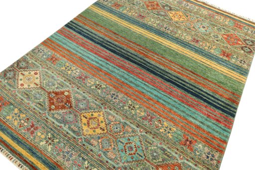 Backside of handmade New Samarkand rug showing knot structure and weave density