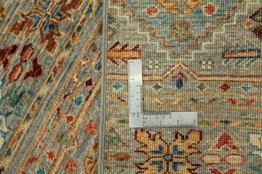 Corner detail of New Samarkand rug showing border pattern and Wool pile