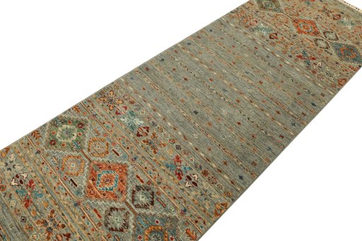 Backside of handmade New Samarkand rug showing knot structure and weave density