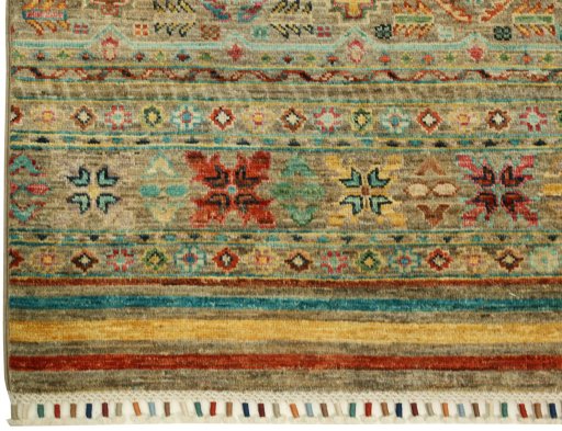 Full view of New Samarkand rug from Pakistan, 300 × 81 cm in Multi Color tones
