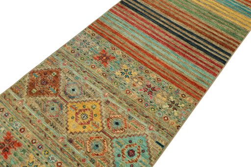 Backside of handmade New Samarkand rug showing knot structure and weave density