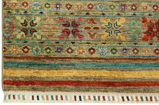 Full view of New Samarkand rug from Pakistan, 300 × 79 cm in Multi Color tones