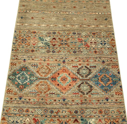 Backside of handmade New Samarkand rug showing knot structure and weave density