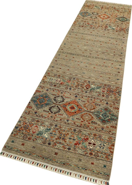 Corner detail of New Samarkand rug showing border pattern and Wool pile