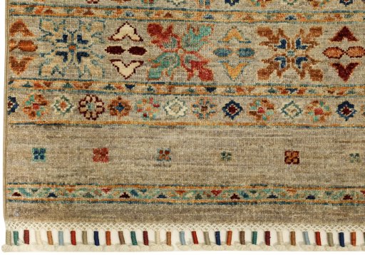 Full view of New Samarkand rug from Pakistan, 300 × 79 cm in Gray tones
