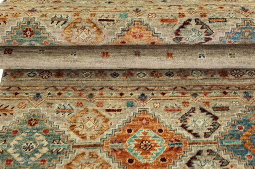 Corner detail of New Samarkand rug showing border pattern and Wool pile