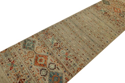 Backside of handmade New Samarkand rug showing knot structure and weave density