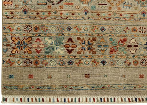 Full view of New Samarkand rug from Pakistan, 297 × 81 cm in Gray tones