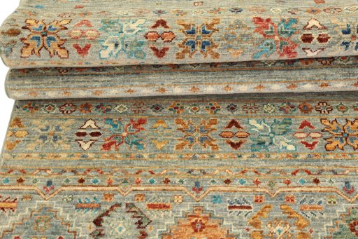 Corner detail of New Samarkand rug showing border pattern and Wool pile