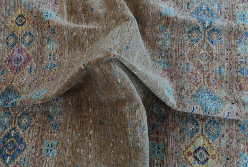 Full view of New Samarkand rug from Pakistan, 227 × 168 cm in Yellow tones