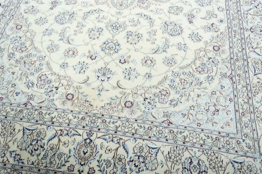 Close-up detail of 2000s Nain rug from Iran / Persia showing Wool weave