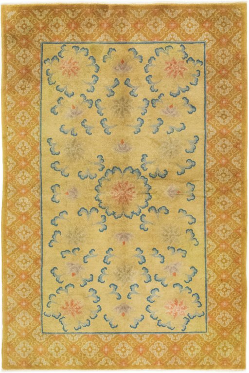 Full view of 1920s Antique Carpets rug from China, 235 × 167 cm in Green tones