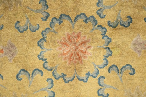 Close-up detail of 1920s Antique Carpets rug from China showing Wool weave