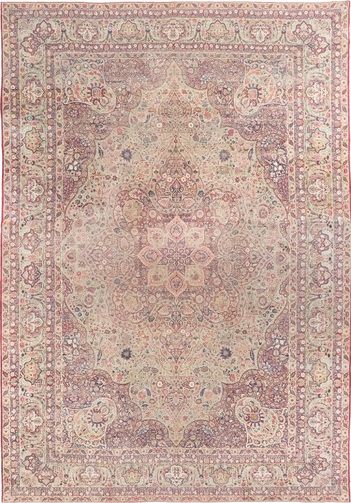 Full view of 1900s Antique Carpets rug from Iran / Persia, 810 × 560 cm in Gray tones
