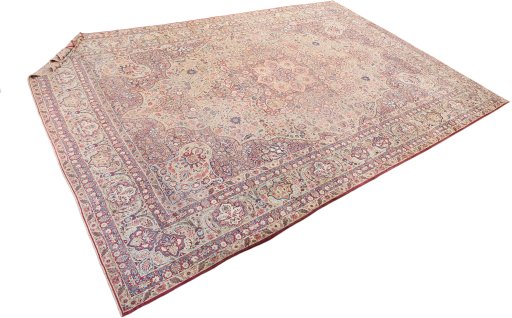 Corner detail of 1900s Antique Carpets rug showing border pattern and Wool pile