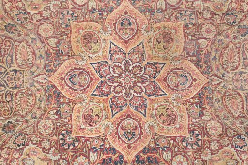 Backside of handmade 1900s Antique Carpets rug showing knot structure and weave density