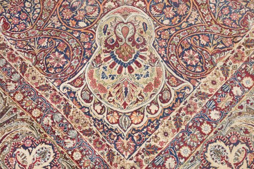 Close-up detail of 1900s Antique Carpets rug from Iran / Persia showing Wool weave