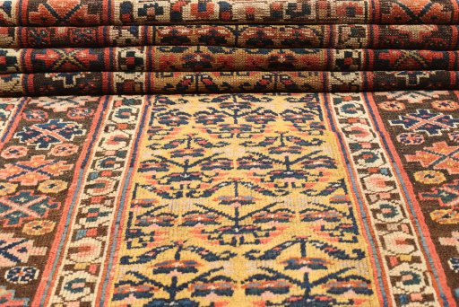 Close-up detail of 1880s Antique Carpets rug from Iran / Persia showing Wool weave