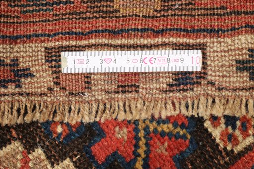 Full view of 1880s Antique Carpets rug from Iran / Persia, 443 × 90 cm in Yellow tones