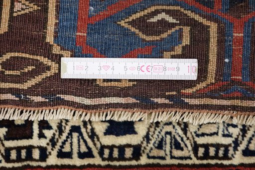 Full view of 1880s Antique Carpets rug from Uzbekistan, 330 × 202 cm in Dark red tones