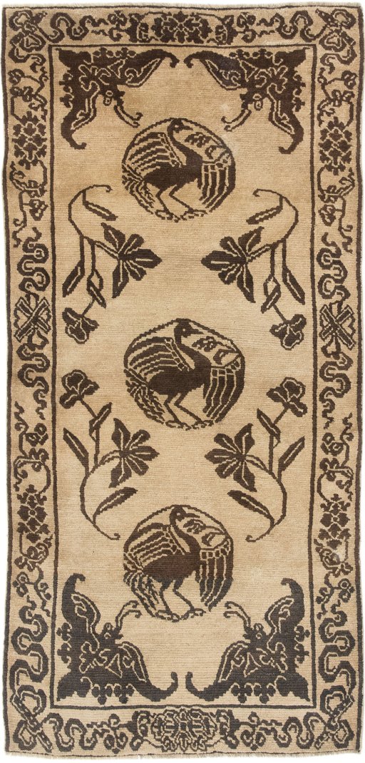 Full view of 1900s Antique Carpets rug from China, 167 × 78 cm in Beige tones