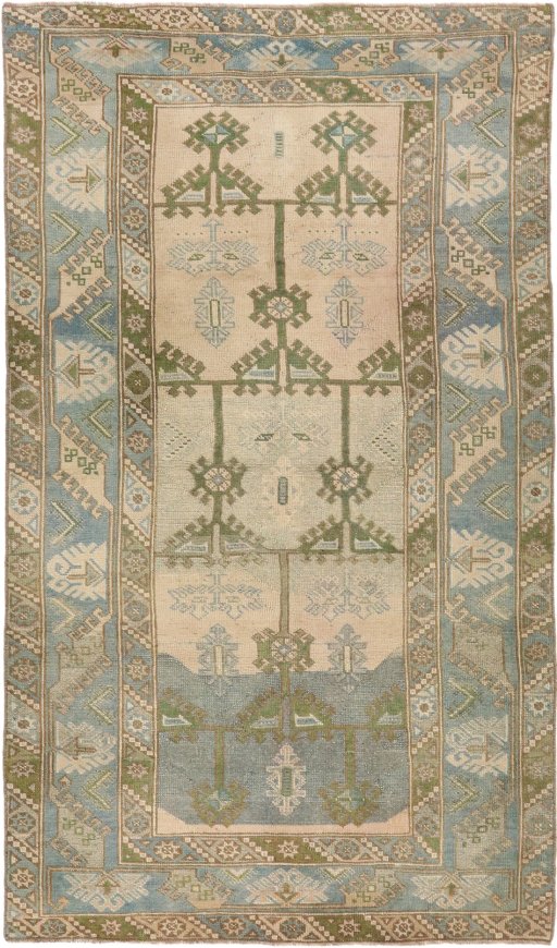 Full view of 1920s Antique Carpets rug from Turkey, 210 × 122 cm in Blue tones
