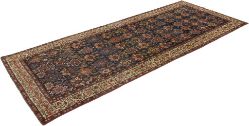 Corner detail of 1870s Antique Carpets rug showing border pattern and Wool pile