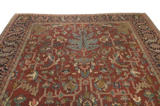 Surface texture of 1900s Antique Carpets rug with natural Wool and intricate pattern