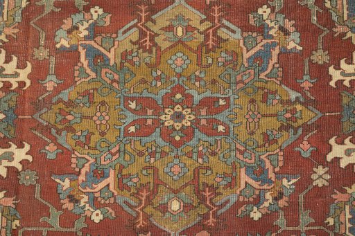 Close-up detail of 1900s Antique Carpets rug from Iran / Persia showing Wool weave
