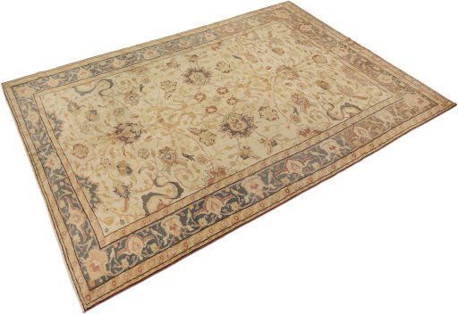 Corner detail of 1920s Antique Carpets rug showing border pattern and Wool pile
