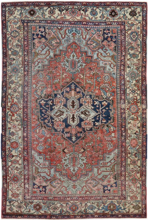 Full view of 1900s Antique Carpets rug from Iran / Persia, 295 × 198 cm in Red tones