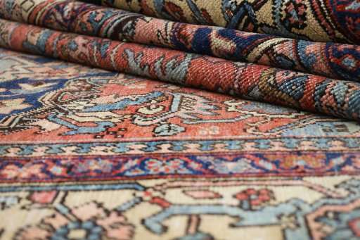 Close-up detail of 1900s Antique Carpets rug from Iran / Persia showing Wool weave