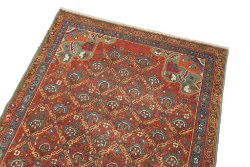 Backside of handmade 1880s Antique Carpets rug showing knot structure and weave density