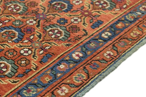 Close-up detail of 1880s Antique Carpets rug from Iran / Persia showing Wool weave